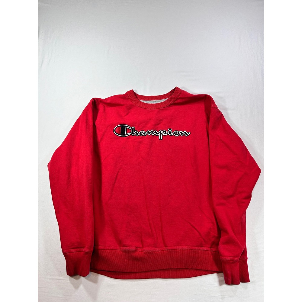 Champion Mens XL Red Script Logo Crewneck Sweatshirt Fleece Pullover